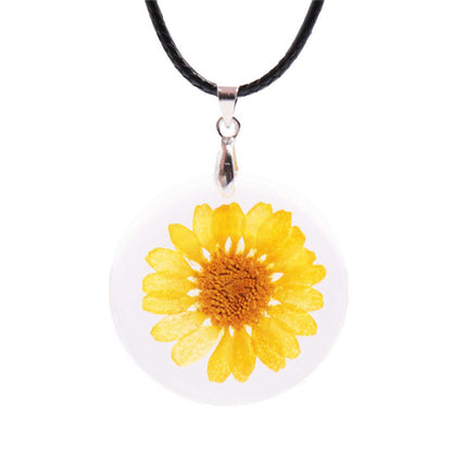 Yellow Daisy Round Cord Pendant Necklace