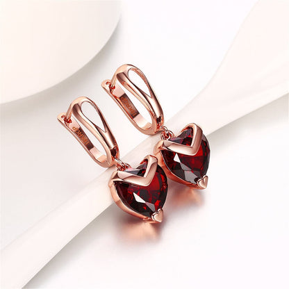 Red Crystal & Rose Goldtone Heart Drop Earring