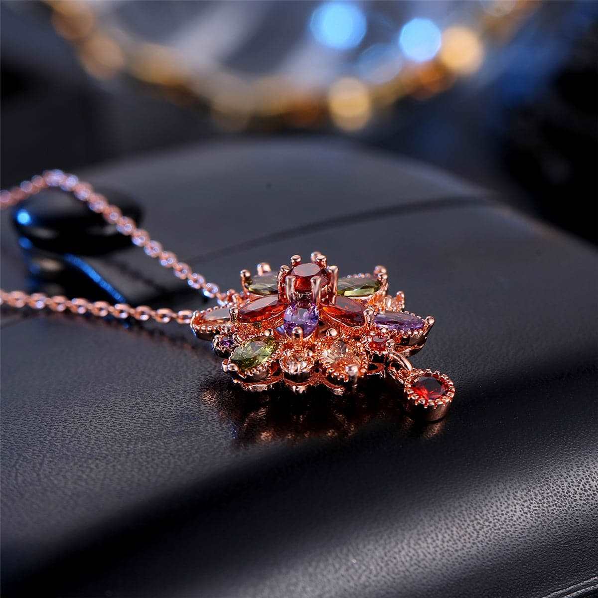 Jewel-tone Crystal & Rose Goldtone Geo-Drop Necklace