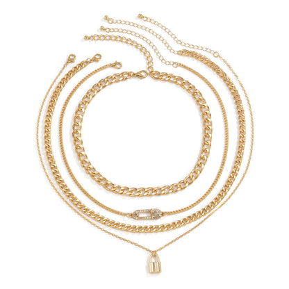 Cubic Zirconia & Goldtone Curb Chain Four-Piece Necklace Set