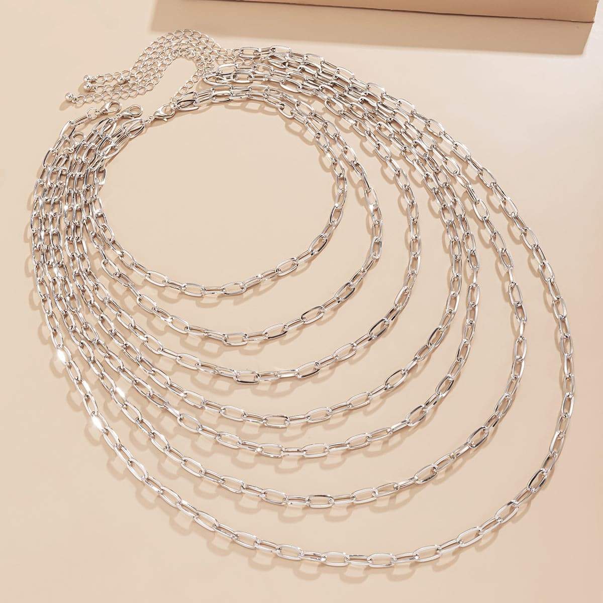 Silvertone Layered Cable Chain Necklace Set