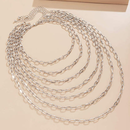Silvertone Layered Cable Chain Necklace Set