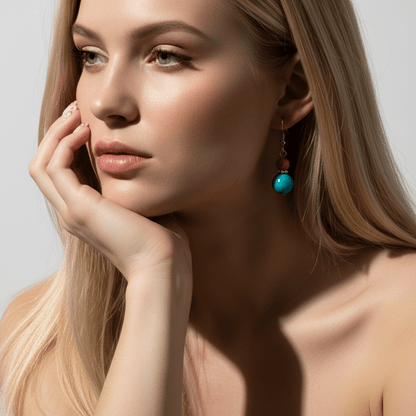 Orange & Blue Jade Silvertone ‌Gourd-Shape Hook Earrings