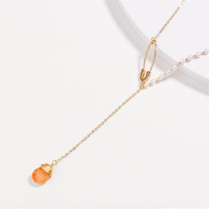 Pearl & Resin Goldtone Pin Drop Layered Necklace