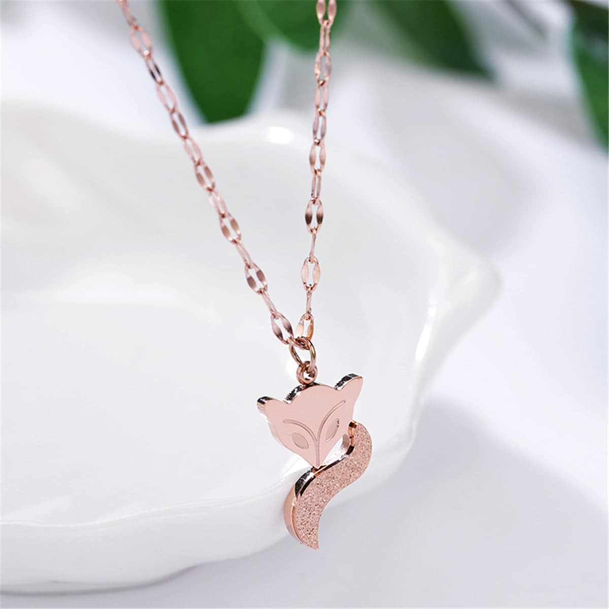 Rose Goldtone Fox Pendant Necklace