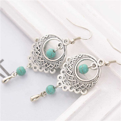 Turquoise & Silvertone Botany Drop Earrings