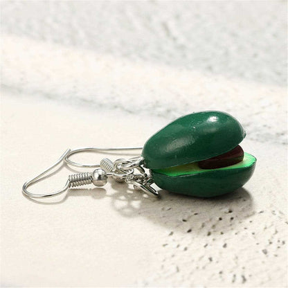Green & Silvertone Avocado Heart Drop Earrings