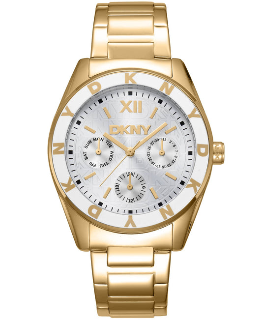Dkny Women Watch, Gold Color Case, Silver Dial, Gold Color Metal Bracelet, Multi-Function, 5 Atm