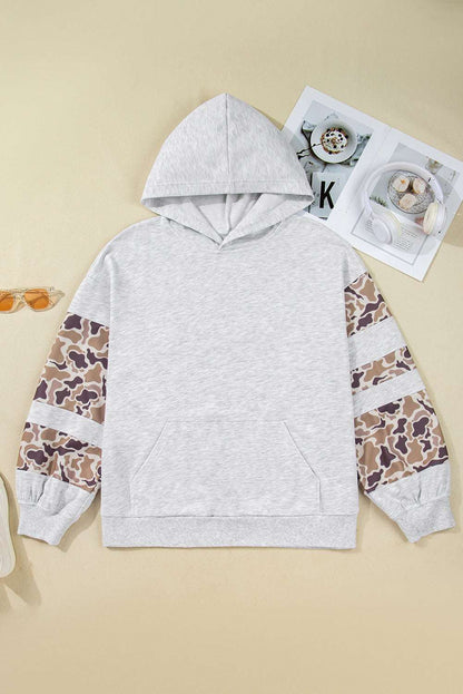 Sophia Patchwork Asymmetric Sleeve PLUS Hoodie - Light Gray / 1X - 14W-16W