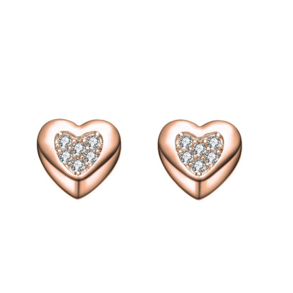 Lovely Heart Stud Earrings with Clear Cubic Zirconia