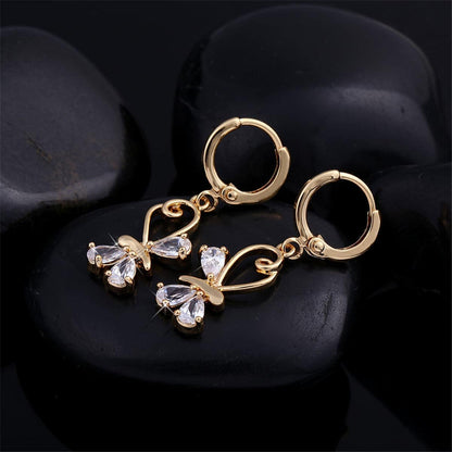 Cubic Zirconia & Goldtone Loop Butterfly Drop Earrings