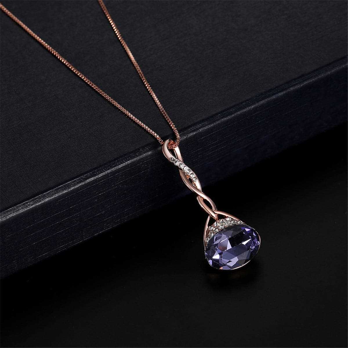 Purple & Rose Goldtone Oval Pendant Necklace & Drop Earrings
