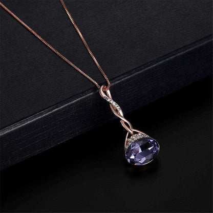 Purple & Rose Goldtone Oval Pendant Necklace & Drop Earrings