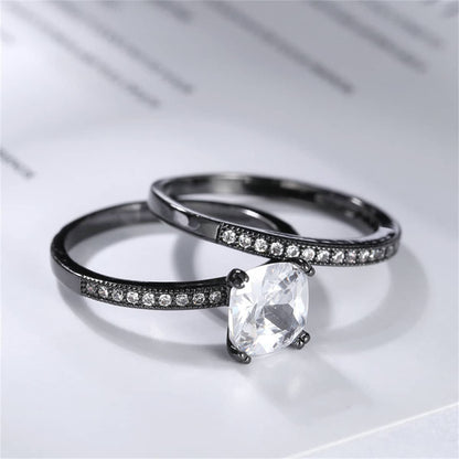 Cubic Zirconia & Black-Plated Cushion-Cut Ring Set-6