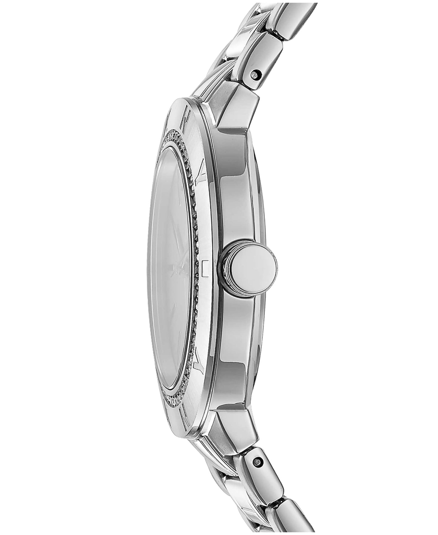 Dkny Women Watch, Silver Color Case, White MOP Dial, Stainless Steel Metal Bracelet, 3 Hands, 5 Atm