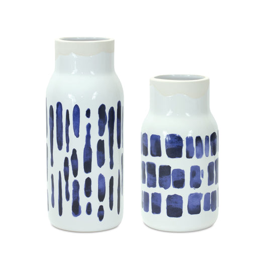 Melrose International Two-Tone Tie Dye Design Ceramic Vase (Set of 2)