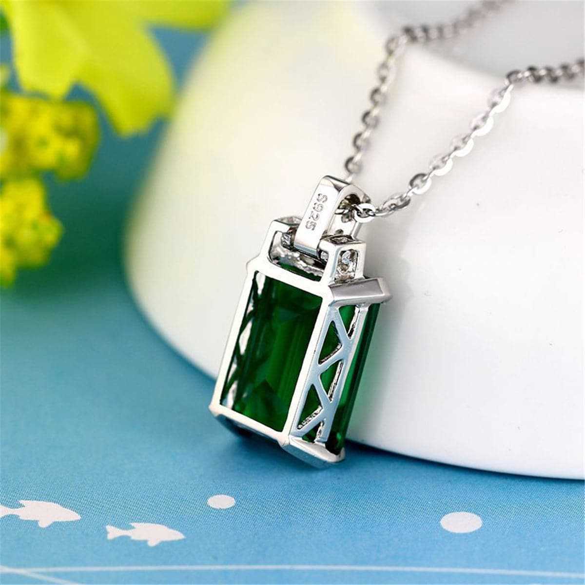 Green Crystal & Cubic Zirconia Emerald-Cut Pendant Necklace