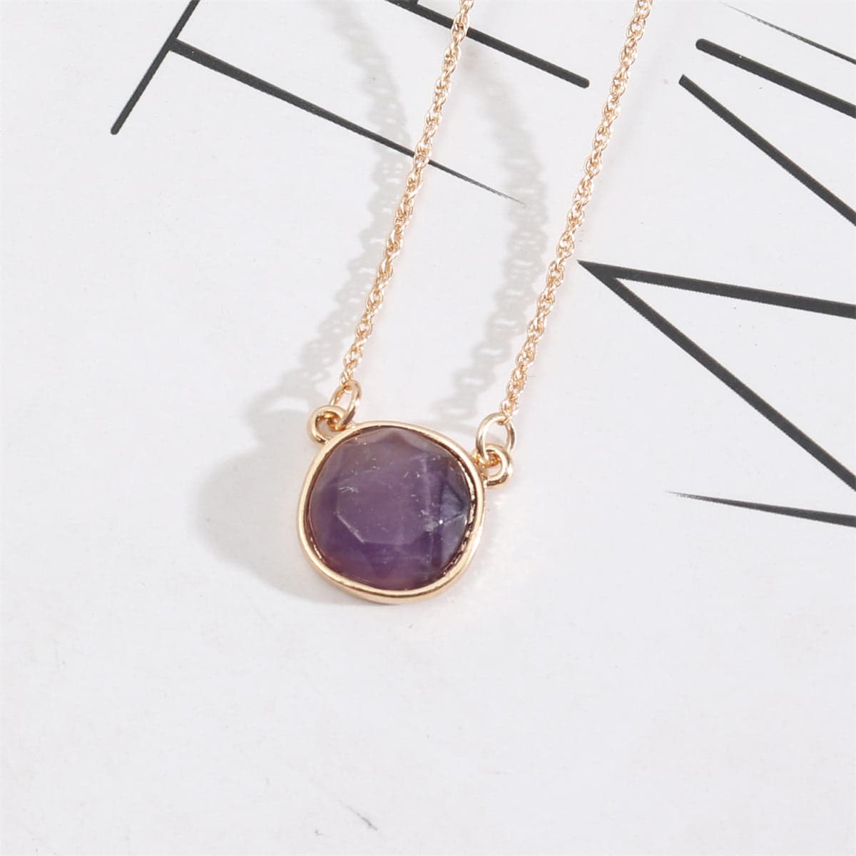 Purple Crystal & Goldtone Pendant Necklace
