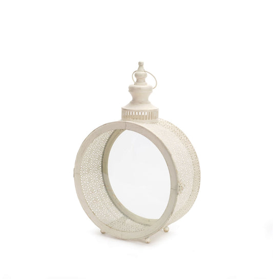 Melrose International Ivory Ornate Metal Circle Lantern 17.5"D