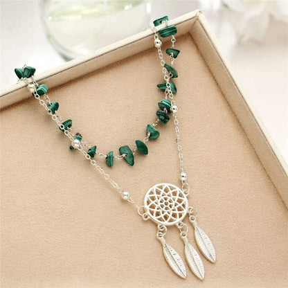 Blue Turquoise & Silvertone Dreamcatcher Layer Anklet