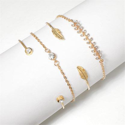 Cubic Zirconia & Goldtone Leaf Charm Bracelet Set