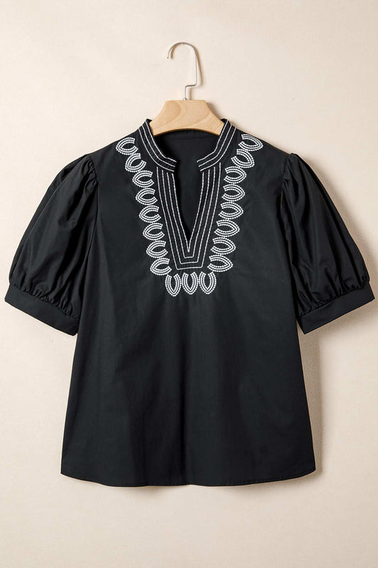 Threaded Pear Raelynn Contrast Embroidered Detail Blouse
