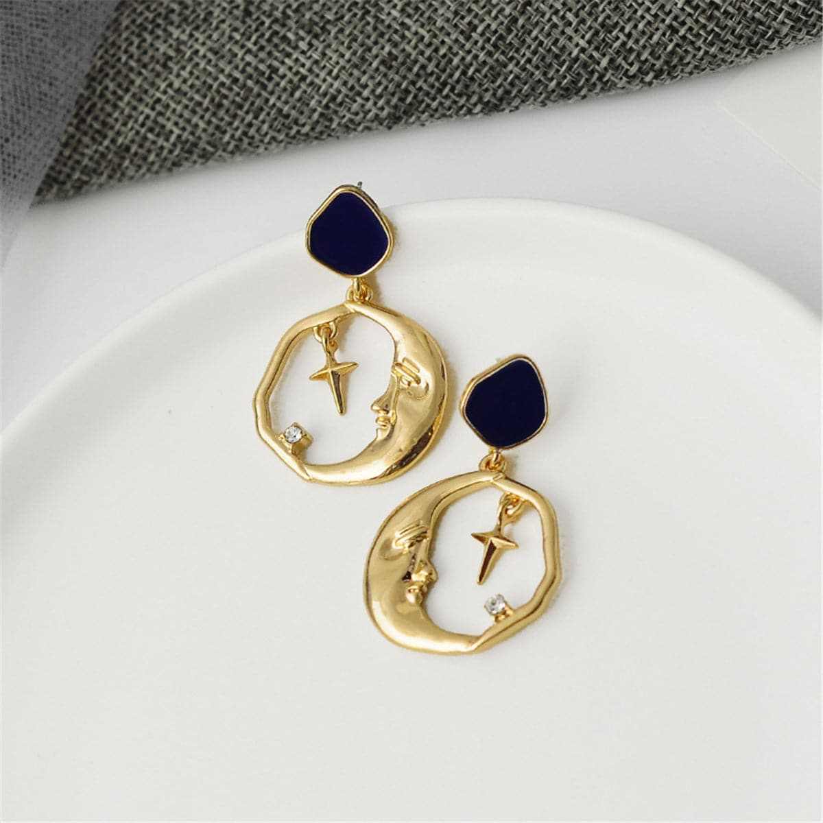 Cubic Zirconia & Goldtone Crescent Moon & Cross Hoop Earrings