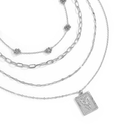 Howlite & Silvertone Mum & Butterfly Card Pendant Necklace Set