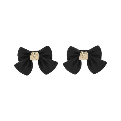 Black Enamel & Goldtone Bow Stud Earrings