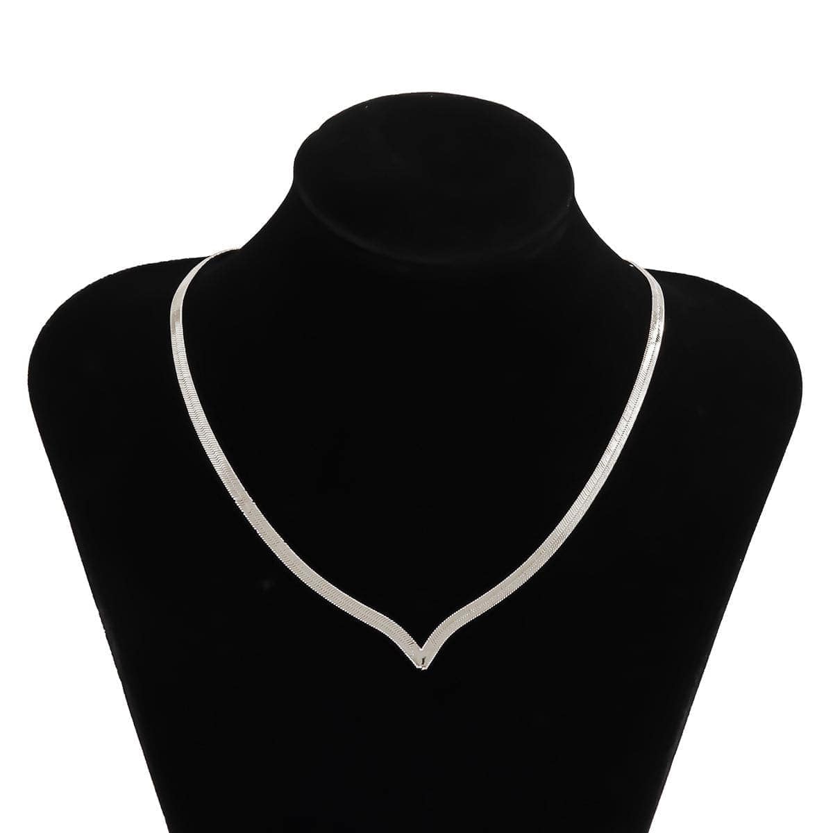 Silvertone Snake Chain V Necklace