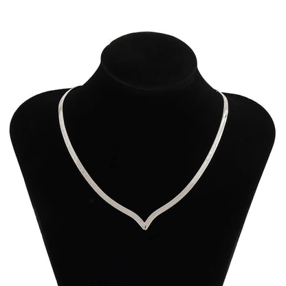 Silvertone Snake Chain V Necklace