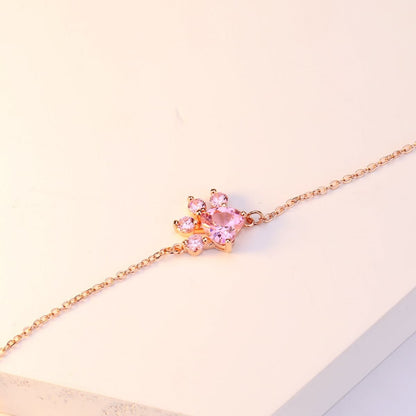 Pink Crystal & Rose Goldtone Crystal Paw Print Charm Bracelet