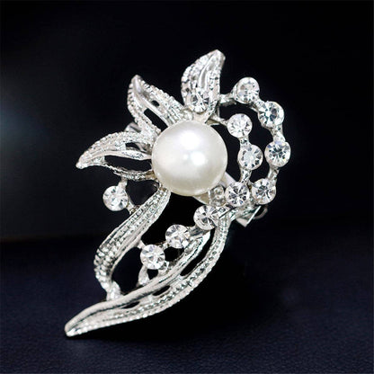 Pearl & Cubic Zirconia Silvertone Botany Brooch
