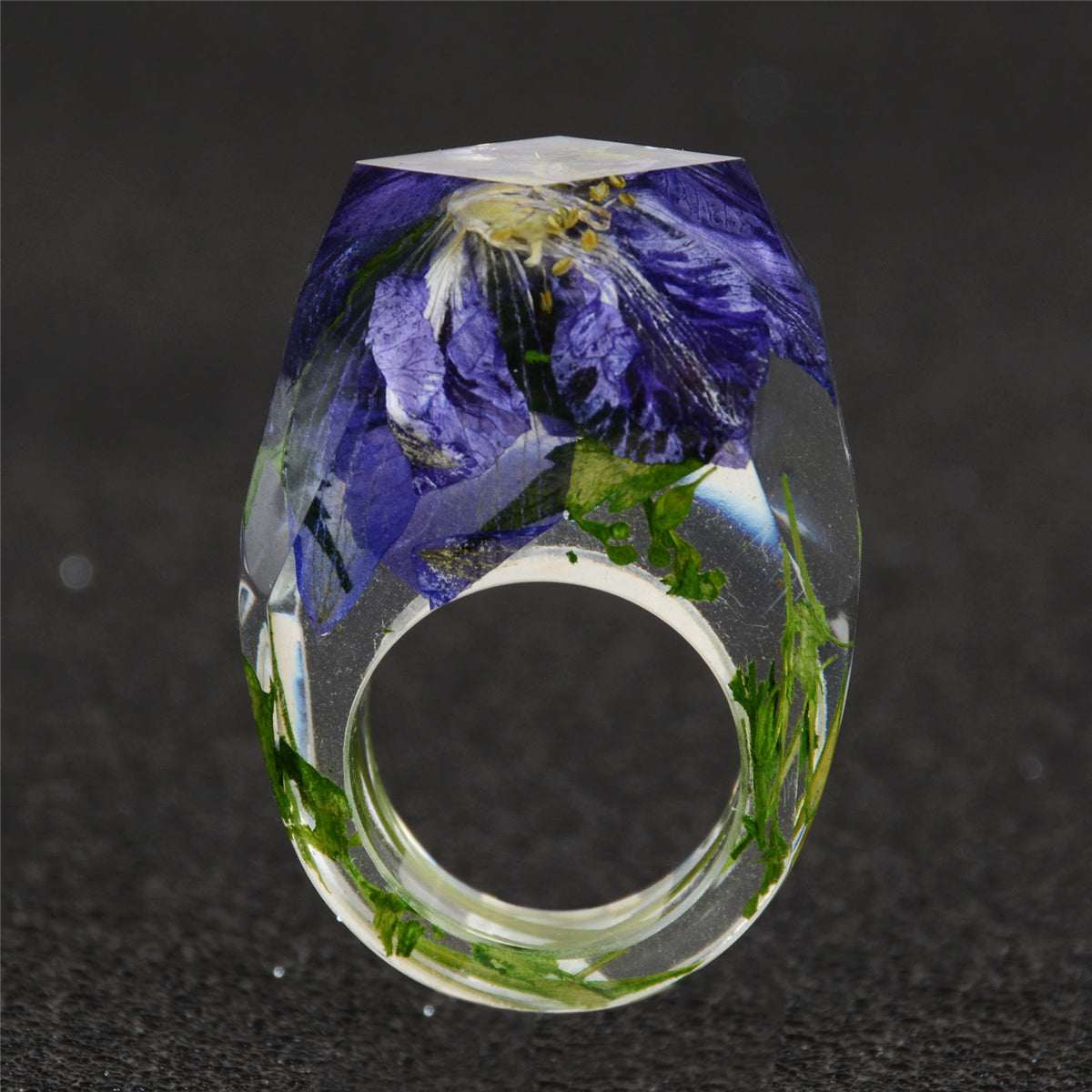 Purple & Green Dried Flower Ring-1