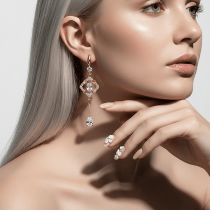 White Crystal & Cubic Zirconia Goldtone Rhombus Drop Dangle Earrings
