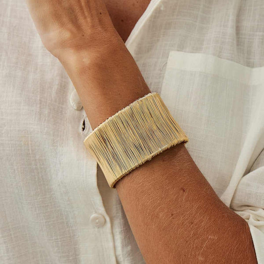 Goldtone Wire Drawing Layered Cuff