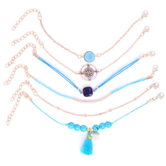 Turquoise & Polyster Goldtone Shell Bracelet Set