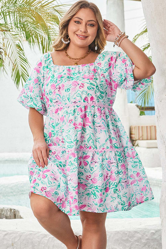 Threaded Pear Lucille Plus Size Floral Ric-rac Trim Dress