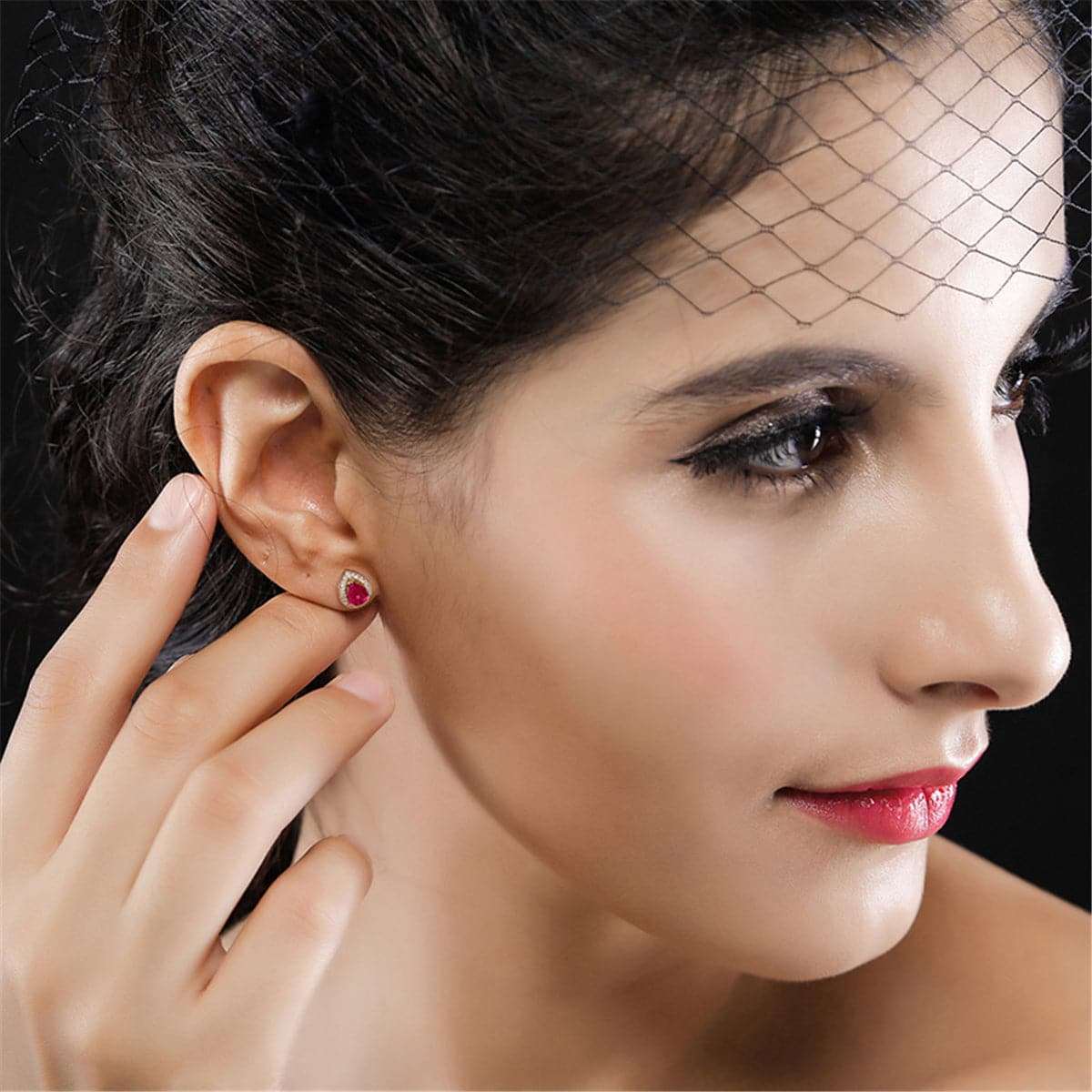 Red Crystal & Cubic Zirconia Rose Goldtone Pear Halo Stud Earrings