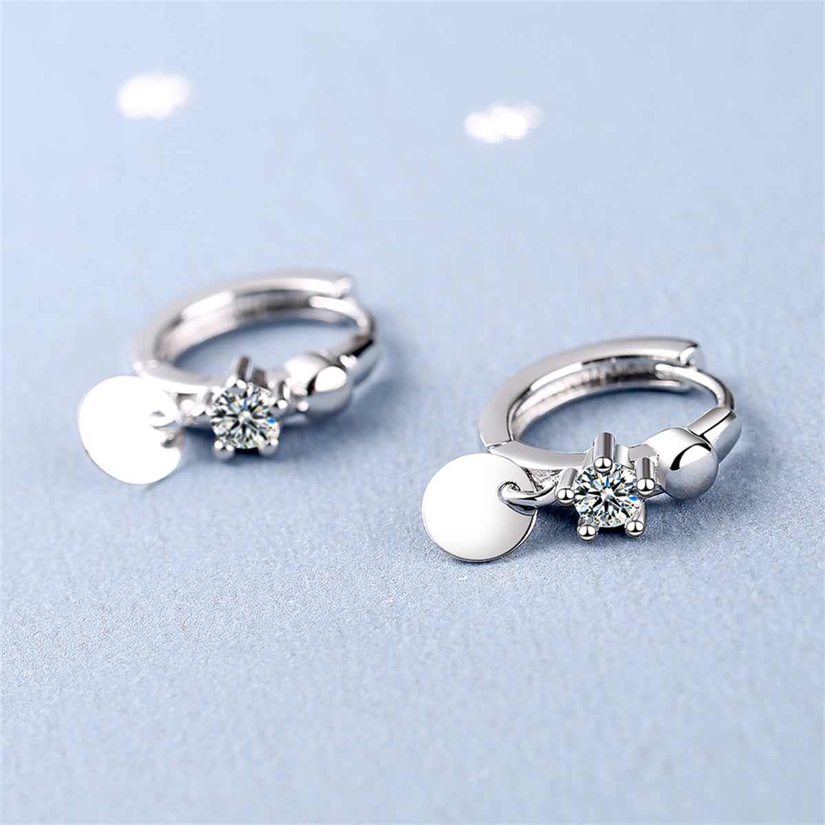 Cubic Zirconia & Silvertone Sequin Huggie Earrings