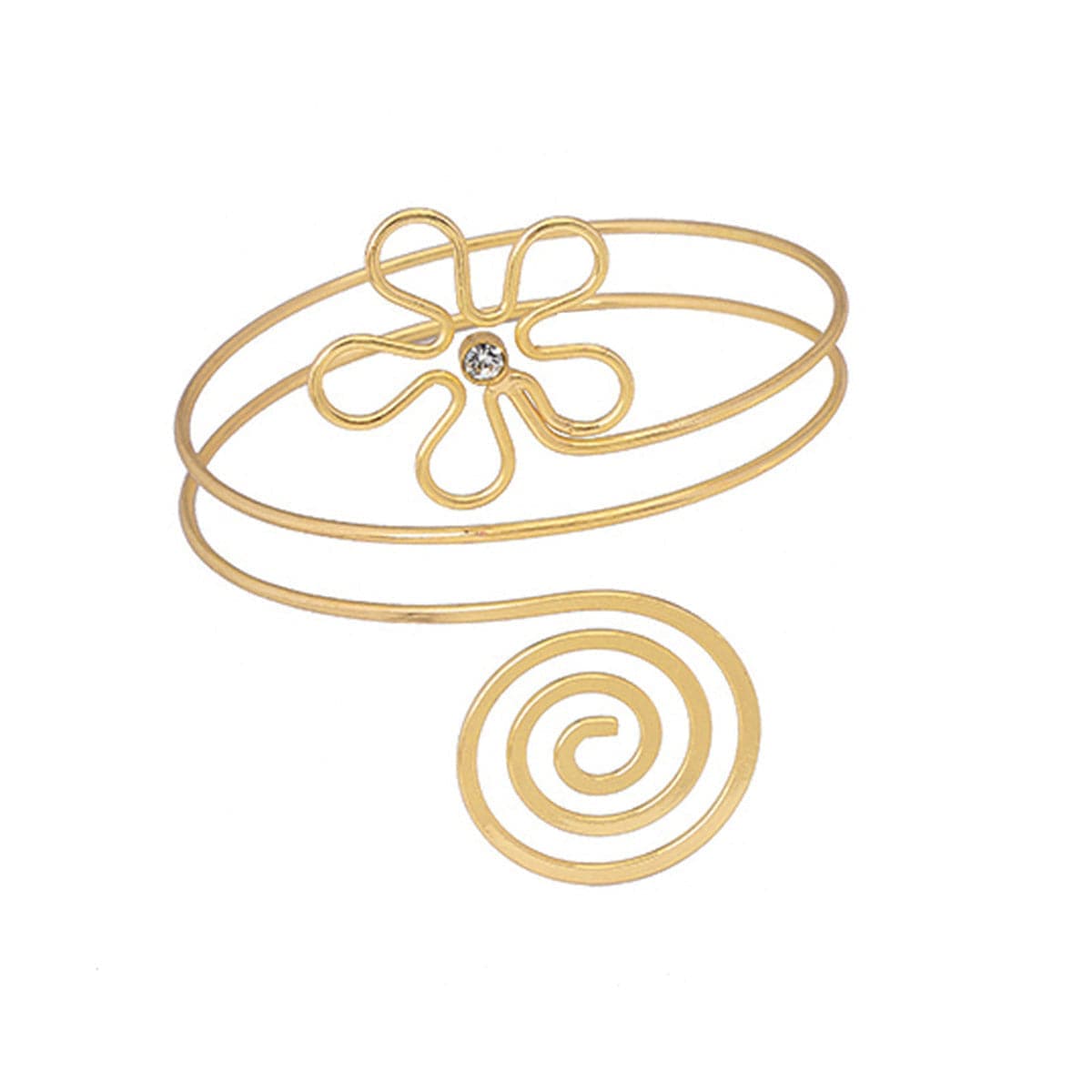 Cubic Zirconia & Goldtone Floral Swirl Arm Cuff