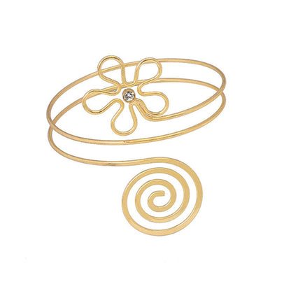 Cubic Zirconia & Goldtone Floral Swirl Arm Cuff