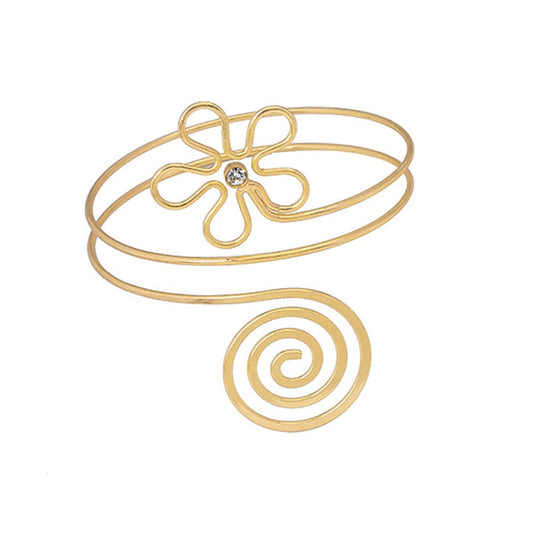 Cubic Zirconia & Goldtone Floral Swirl Arm Cuff