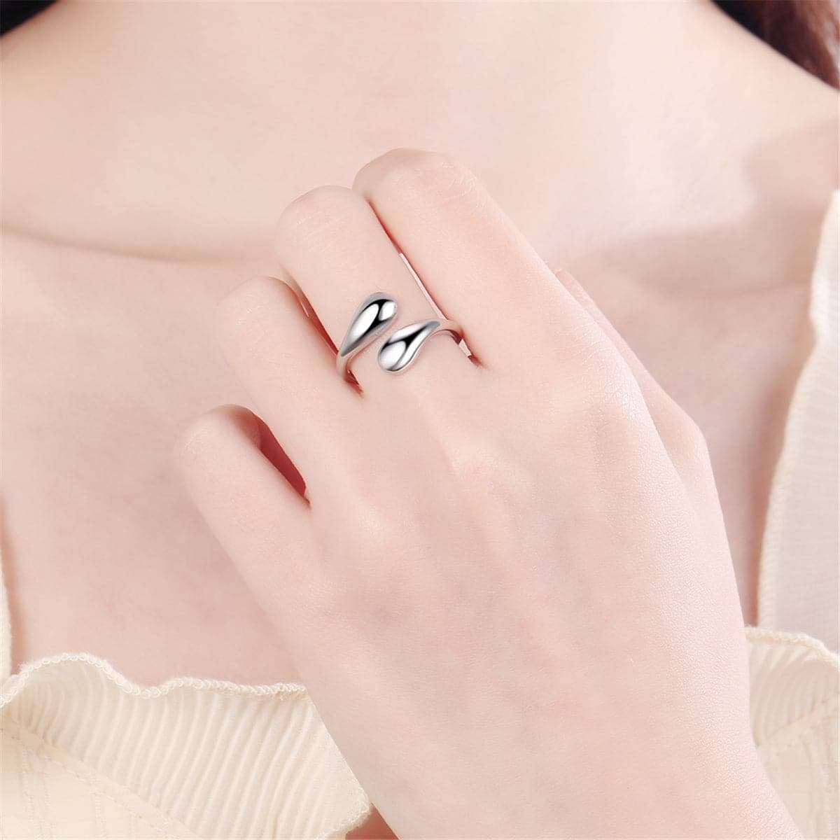 Silvertone Teardrop Bypass Ring