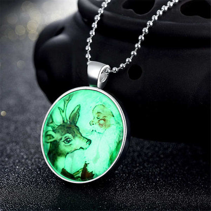 Santa & Reindeer Glow-In-The-Dark Pendant Necklace