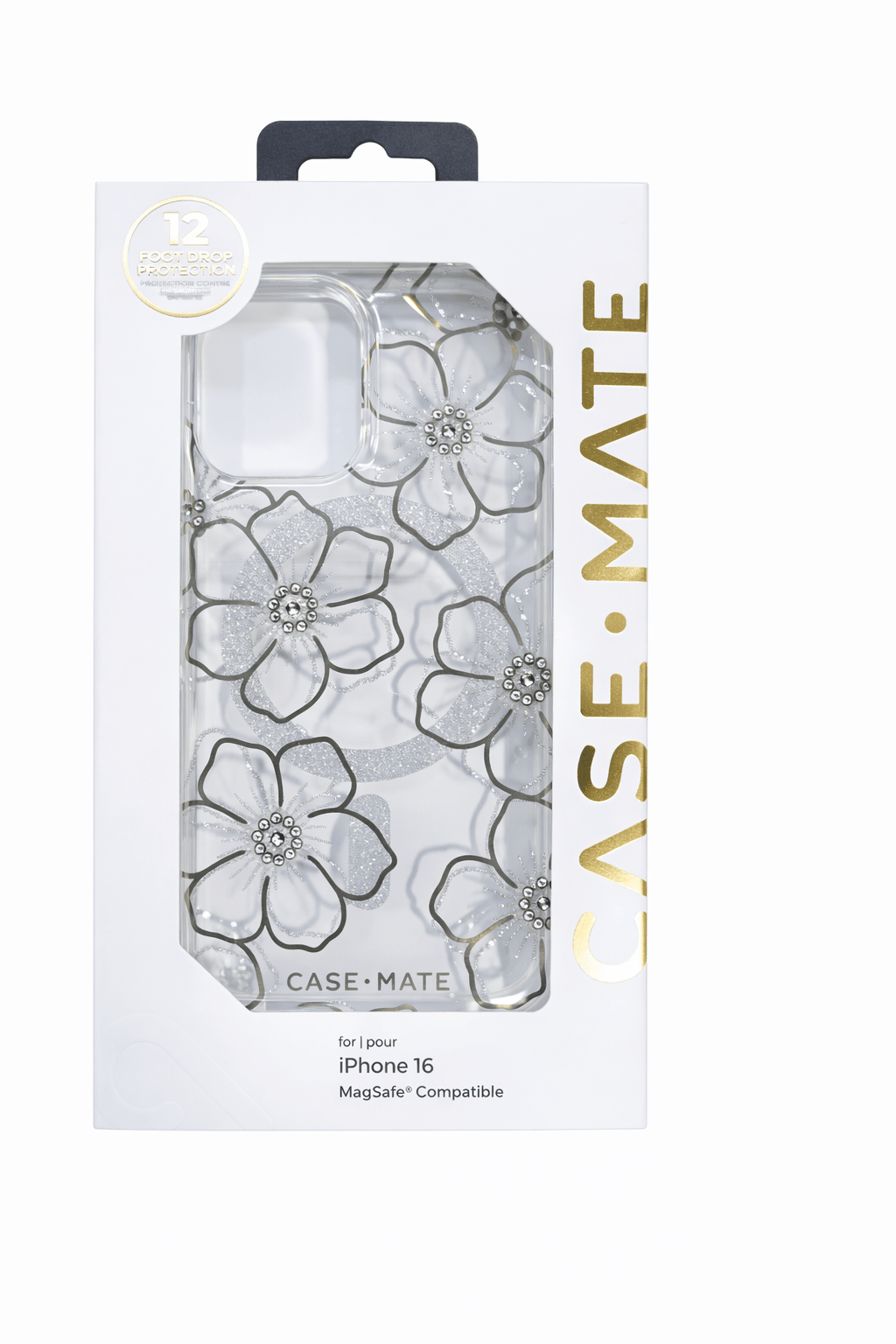 Case-Mate Iphone 16 Case [Compatible with Magsafe] - Sparkly Floral Phone Case with 12ft Drop Protection - Premium Magnetic Cover for Iphone 16 - Floral Gems