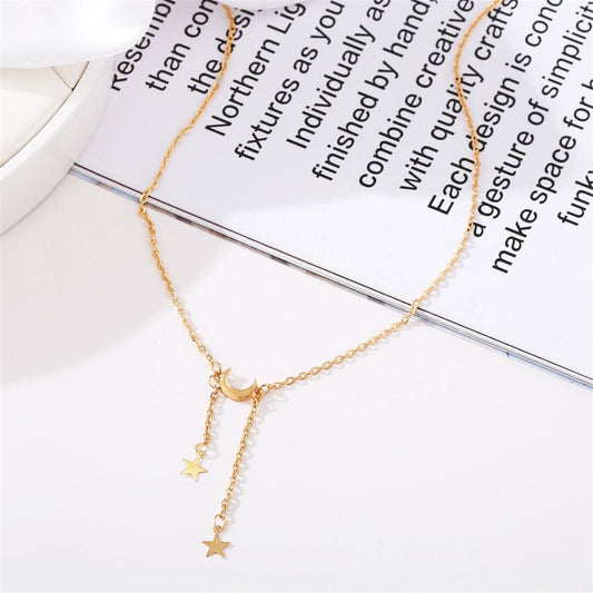 Goldtone Moon & Star Lariat Necklace