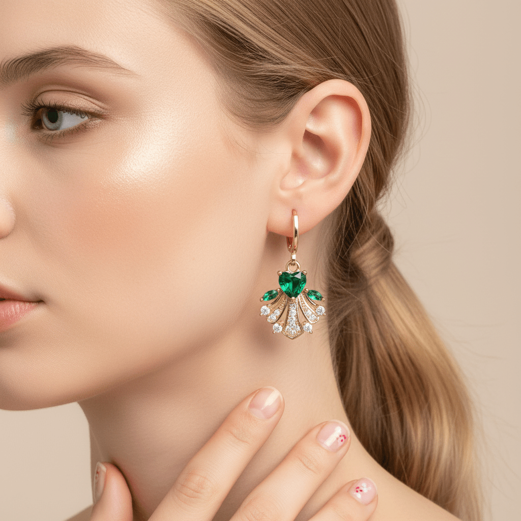 Emerald Crystal & Cubic Zirconia Goldtone Heart-Cut Botany Huggie Earrings