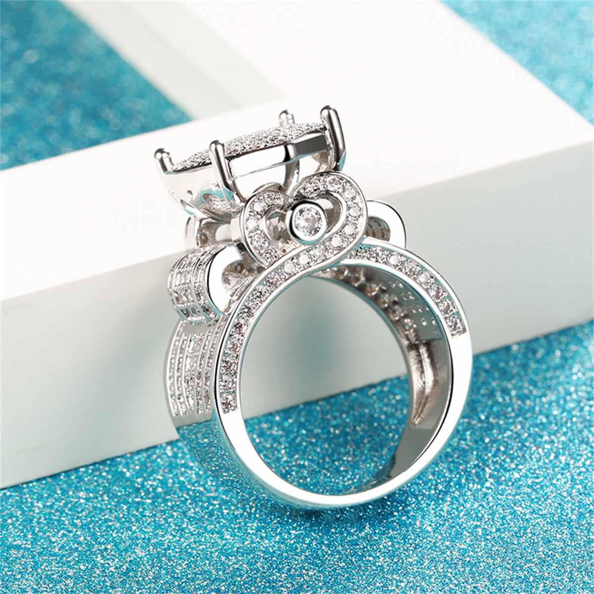 Cubic Zirconia & Silvertone Heart Ring-4