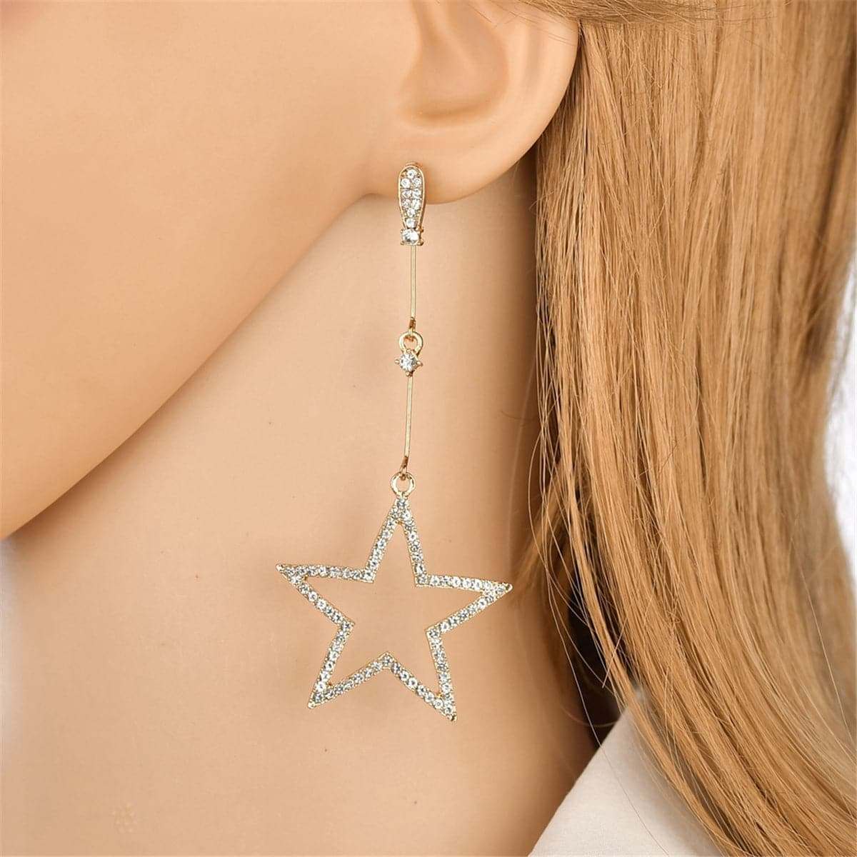 Cubic Zirconia & Goldtone Hollow Star Drop Earrings